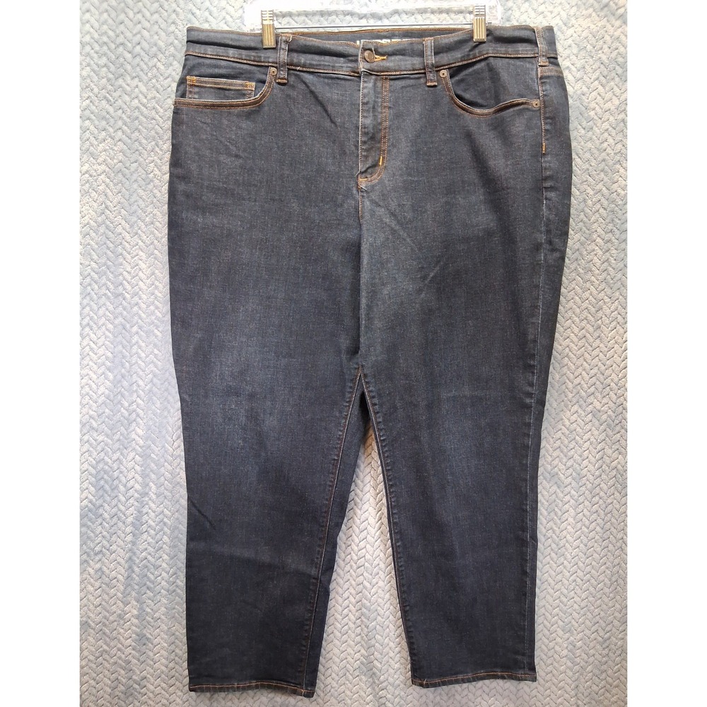 Lands End Womens 20W High Rise Slim Ankle Jean Dark Wash Indigo Stretch Denim